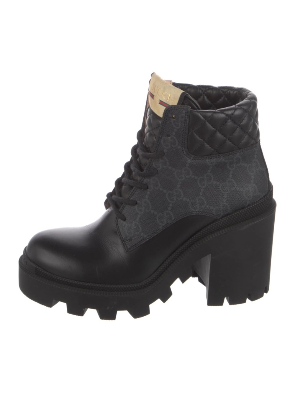 Gucci Supreme Combat Black Quilted Leather Platform Ankle Boots Apollo 40